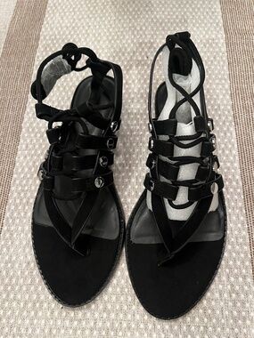 Rebecca Minkoff Evonne Lace-Up Sandals Black Kid Suede Size 5.5 M New